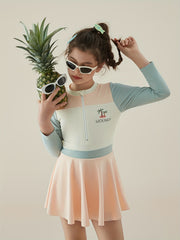 Girls Stretchy Sun Protection Long Sleeve Swimwear