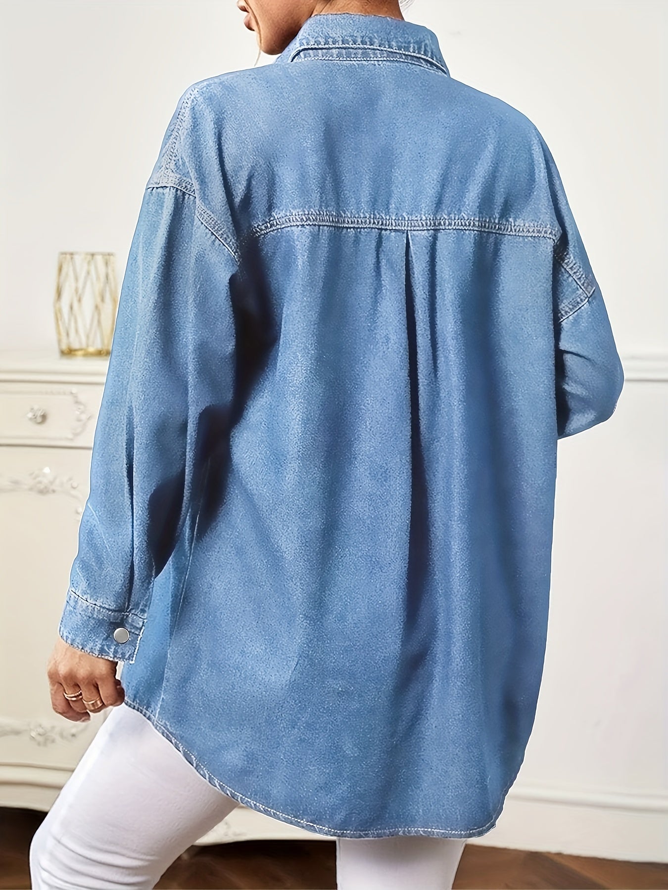 Oversized Denim Jacket Button Closure Long Sleeve Denim Shirt