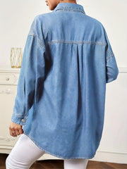 Oversized Denim Jacket Button Closure Long Sleeve Denim Shirt
