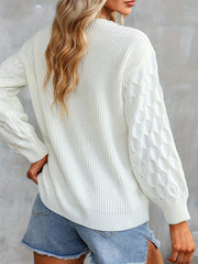 Colorblock Cable Lace V Neck Sweater