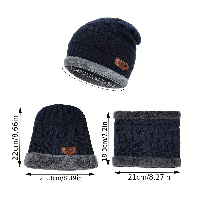Winter Thick Beanie Knitted Hat Neck Warmer Set