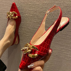 Women's Chain Decor Flat Shoes Point Toe Slingback Shoes