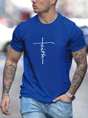 Casual Faith Print Men's Round Neck T-Shirt for Running