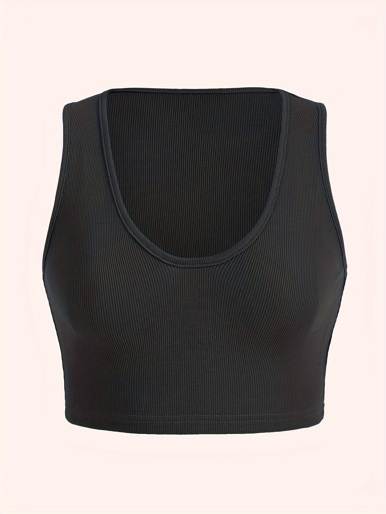Ribbed Scoop Neck Stretch Crop Tank Top