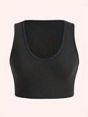 Ribbed Scoop Neck Stretch Crop Tank Top