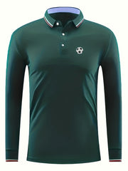 Men's Football Print Polo Shirt Casual Breathable Button Up Lap