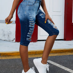 Colorblock Ripped Denim Shorts