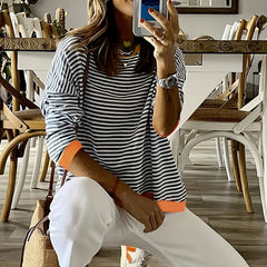 Striped Crew Neck Sweater Long Sleeve Casual Sweater