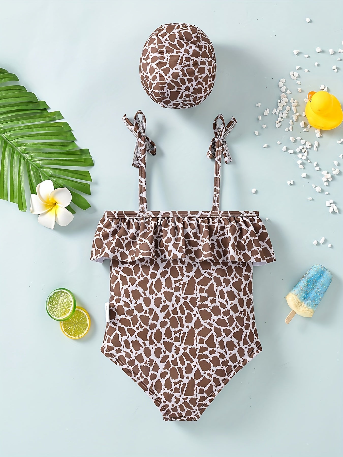 Leopard Bow Spaghetti Strap Swimsuit for Girls