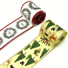 4 57 Meter Christmas Tree Elk And Happy Holidays Wired Ribbon