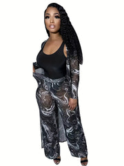 Ripple Print Two piece Set Coat & Wide Leg Pants