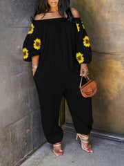 Floral Print Off Shoulder Tapered Leg Jumpsuit