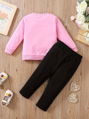 Toddler Girl's Heart Print 2pcs Sweatshirt & Sweatpants Set, Casual Outfits