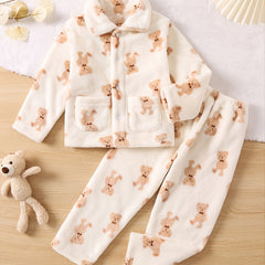 Kids Bear Warm Pajama Set Long Sleeve Top and Pants
