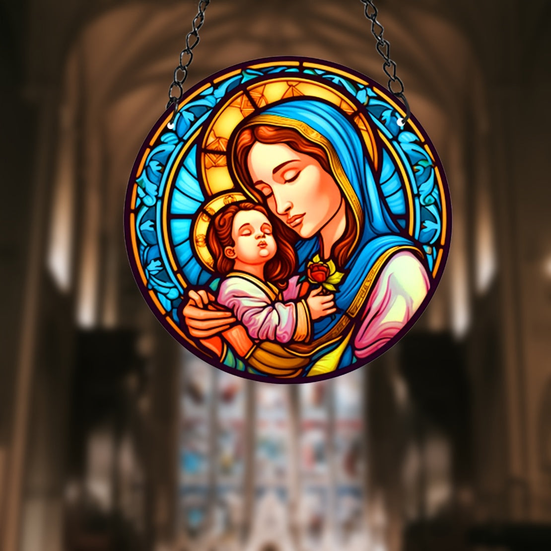 14" Jesus Acrylic Window Suncatcher Stained Panel Hanging Decor