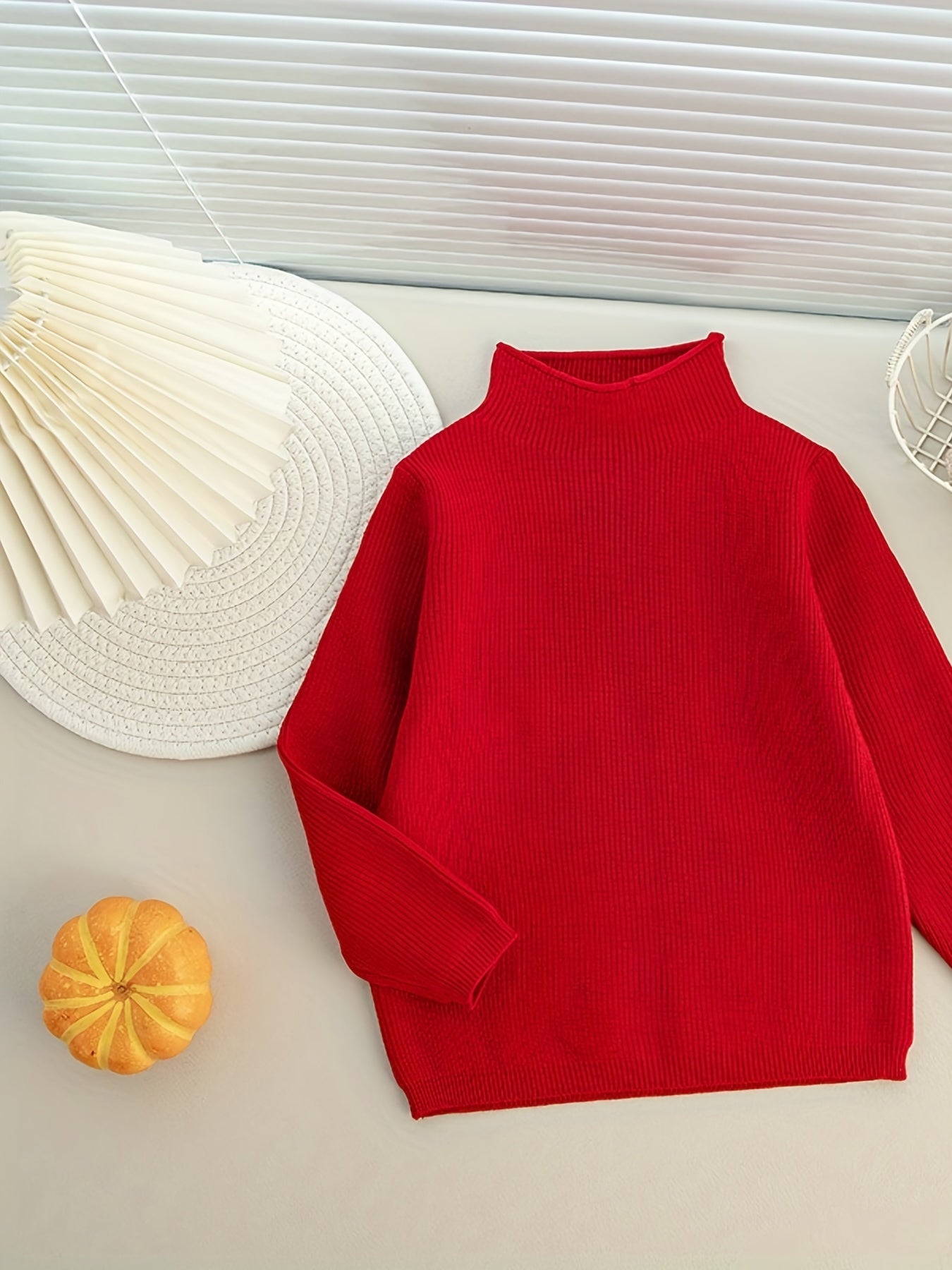 Warm Ribbed Half Turtleneck Sweater for Toddler Boys Girls