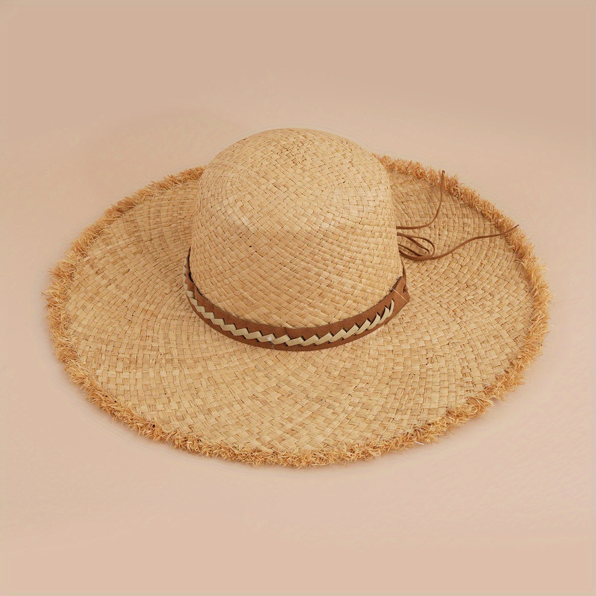 Frayed Brim Sun Hat with Shell Chain Decor - Summer Straw Hat