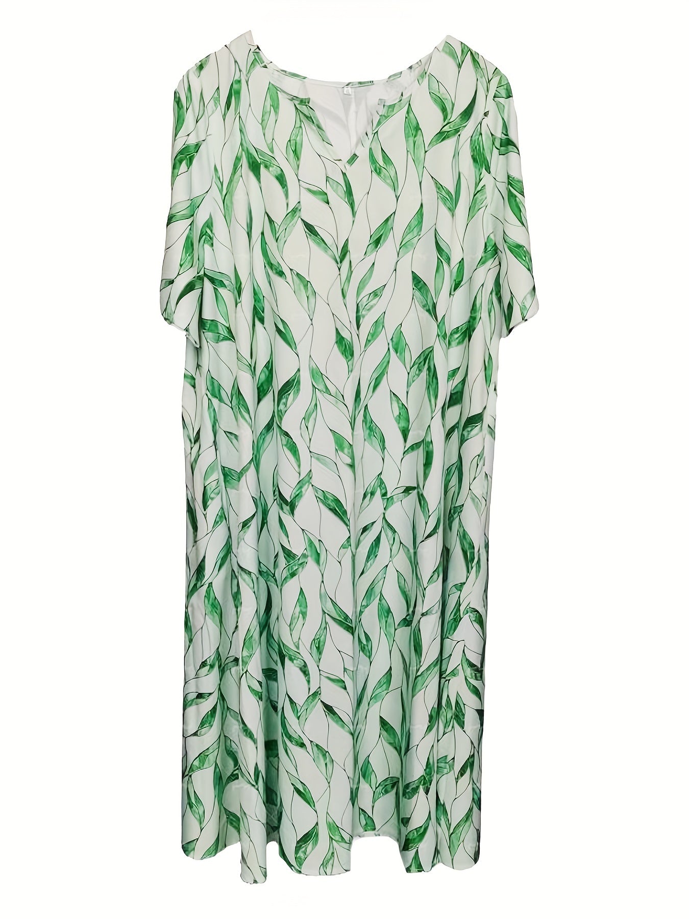 Leaf Print Short Sleeve Casual Dress With Pockets