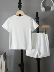 Boys Happy Face Casual Outfit T shirt & Shorts Kids Summer Clothes Sets