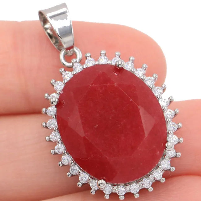 925 Sterling Silver Pendant Oval Gemstone Morganite Tsavorite Garnet Ruby CZ