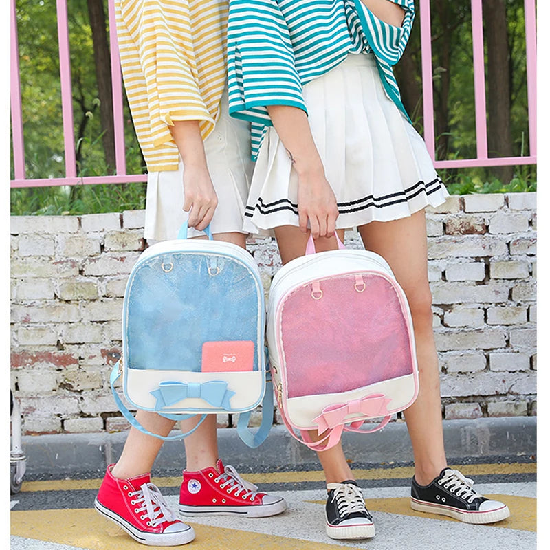 Clear Women Backpack with Bow for Teenage Girls