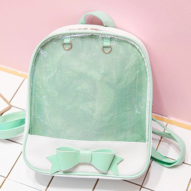 Clear Women Backpack with Bow for Teenage Girls