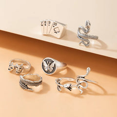 7 Pcs Retro Play Cards Mask Geometric Ring Set Hand Accessories
