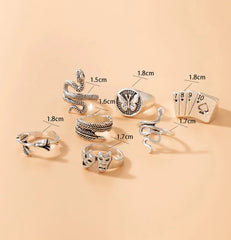 7 Pcs Retro Play Cards Mask Geometric Ring Set Hand Accessories