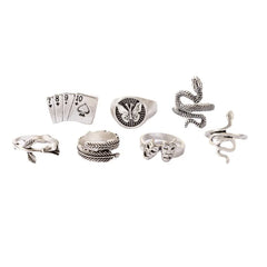 7 Pcs Retro Play Cards Mask Geometric Ring Set Hand Accessories
