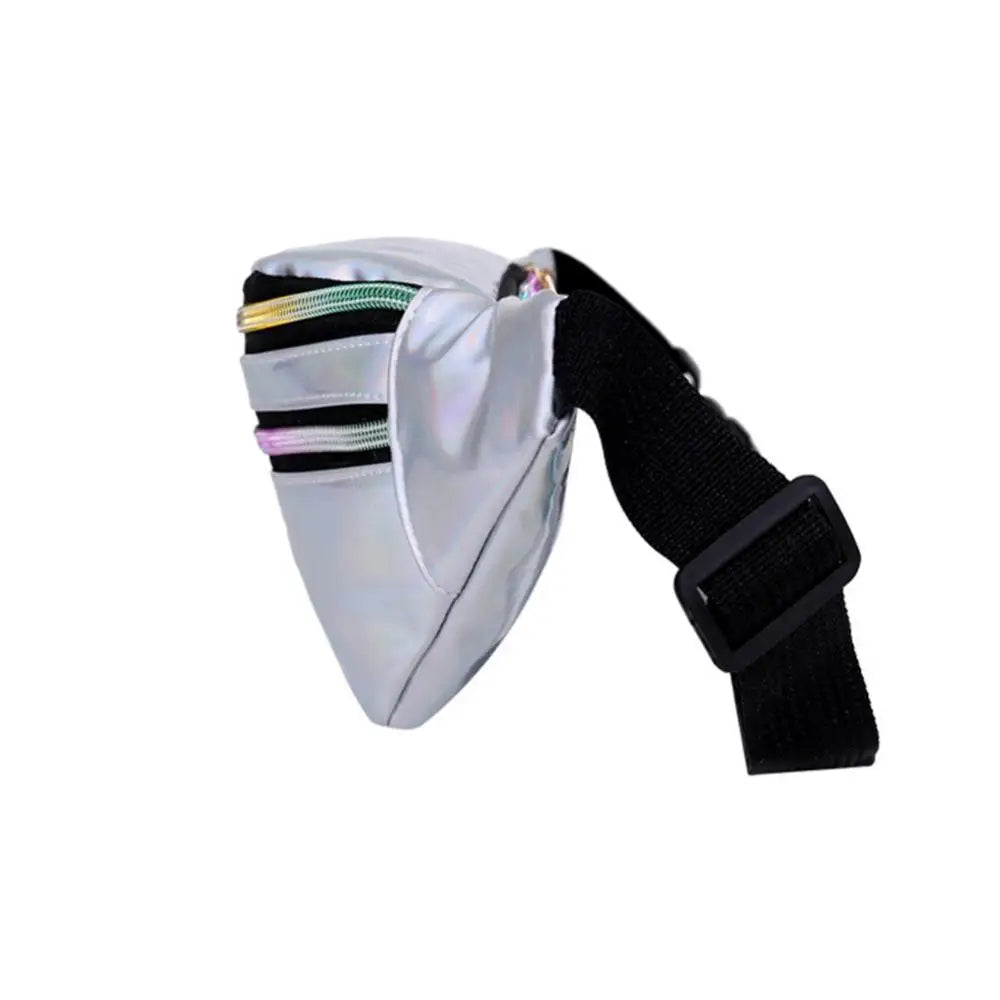 Glossy Laser Zipper Waist Pack Crossbody Bag