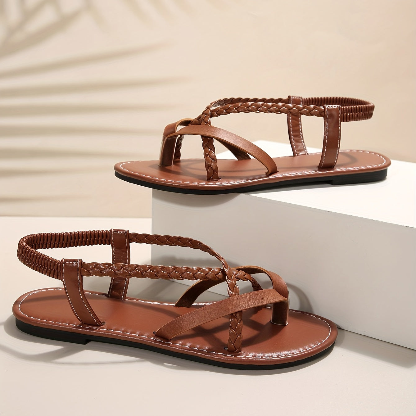 Women's Flat Sandals Braided Band Slip On Beach Shoes