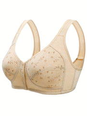 Floral Print Front Buckle Wireless Bra for Women