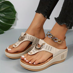 Women's Wedge Thong Sandals Soft Sole Arch Support Outdoor Slide Shoes