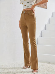 Wide Leg Double Button Jeans High Rise Flare Denim Pants