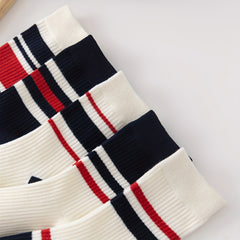 5 Pairs Colorblock Striped Socks Comfy & Breathable All match Sports Socks