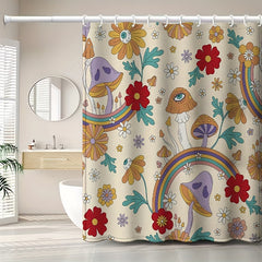 Mushroom Shower Curtain With 12 Hooks Waterproof Durable Bath Curtain