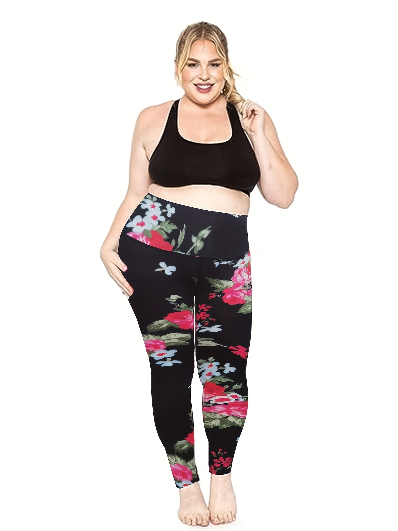 Floral Print Yoga Leggings Tummy Control