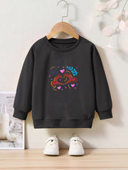 Love Heart Gesture Print Girls Casual Pullover Sweatshirt Long Sleeve Tops