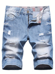 Men's Ripped Denim Shorts - Street Style Distressed Denim Shorts