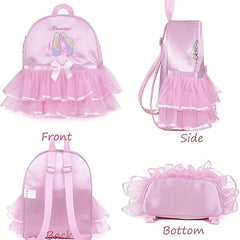 Kids Embroidered Ballet Shoes with Lace Decor and Ballet Bag