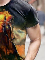 Horse 3D Pattern Print Men's Short Sleeve T-shirt Graphic Tee