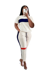 Colorblock Short Sleeve Top & Drawstring Sweatpants Set