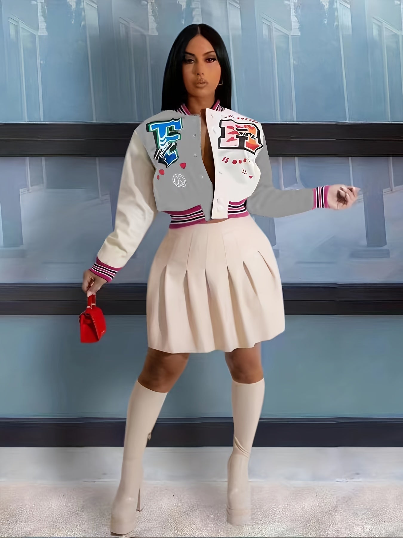 Varsity Letter Print Jacket Street Wear Outerwear