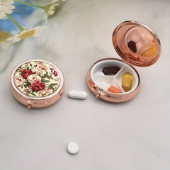 Floral 3 Compartment Pill Box for Purse Pocket - Unique Gift Pill Box for Purse