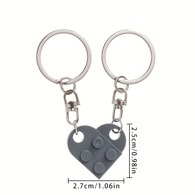 Brick Block Keychain Set For Couples 2pcs Heart Keyring Matching Set