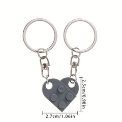 Brick Block Keychain Set For Couples 2pcs Heart Keyring Matching Set