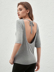 Lace Up Lounge Tops Crew Neck Half Sleeve Top Women's Sleepwear