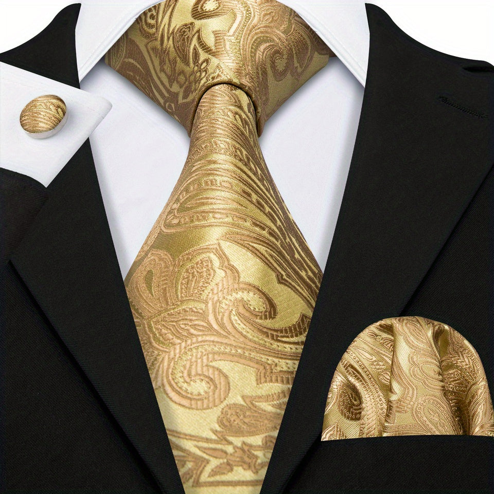 Men's Jacquard Tie & Hankerchief & Cufflinks Set