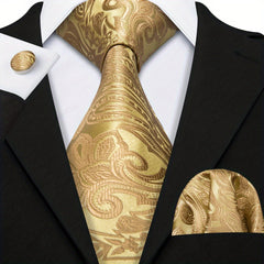Men's Jacquard Tie & Hankerchief & Cufflinks Set