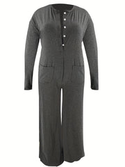 Solid Long Sleeve Wide Leg Jumpsuit